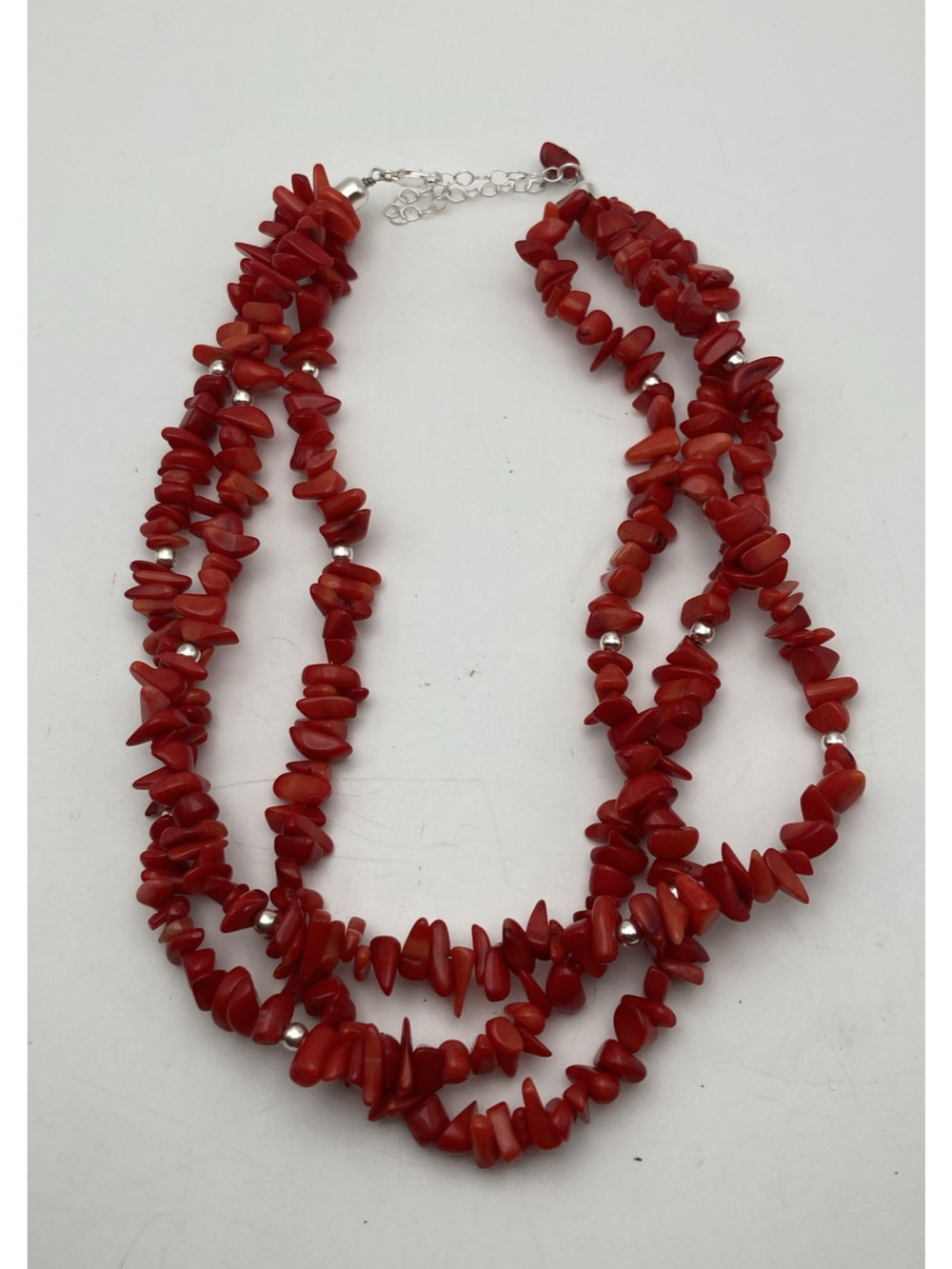 Vintage Natural Red Bamboo Coral 3 Strand Chip Necklace Statement 16-18"